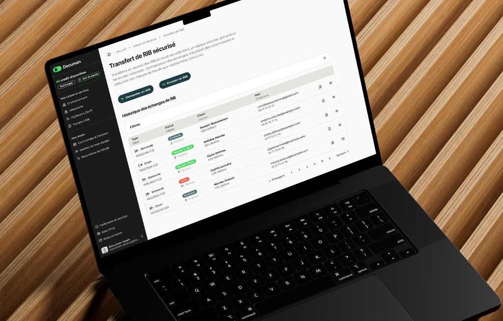 Interface Documan — transfert de RIB sécurisé sur MacBook