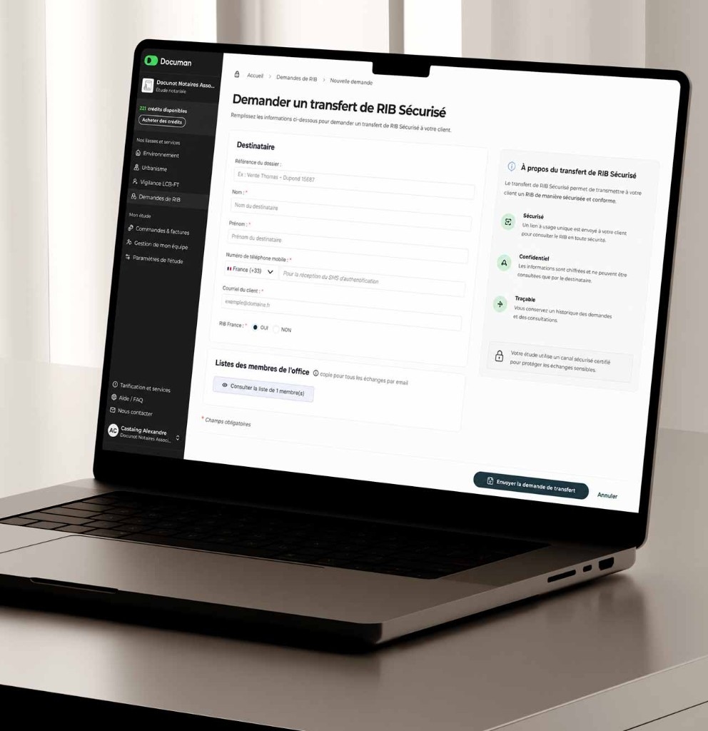 Transfert de RIB sécurisé, interface et documents Documan